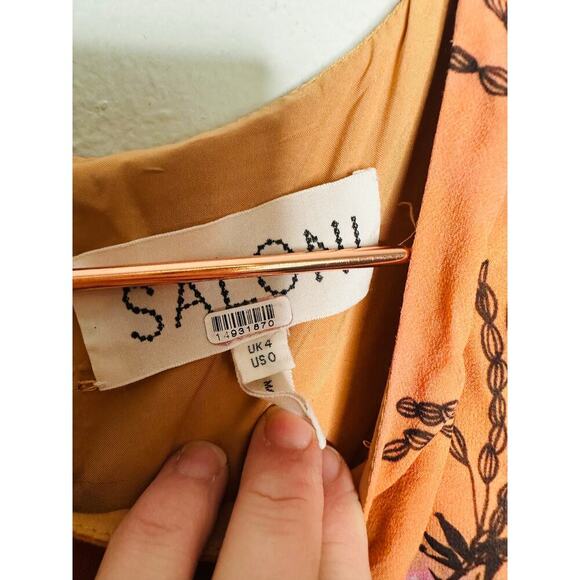 SALONI Bianca-B Desert Colorway Ikebana Print 100% Silk Tropical Dress Size US 0 - Picture 11 of 13